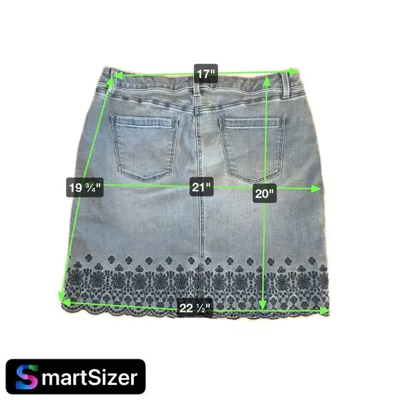 Talbots Petites Embroidered Denim Pencil Skirt Blue Floral 14P Scalloped‎ Hem - Picture 3 of 3